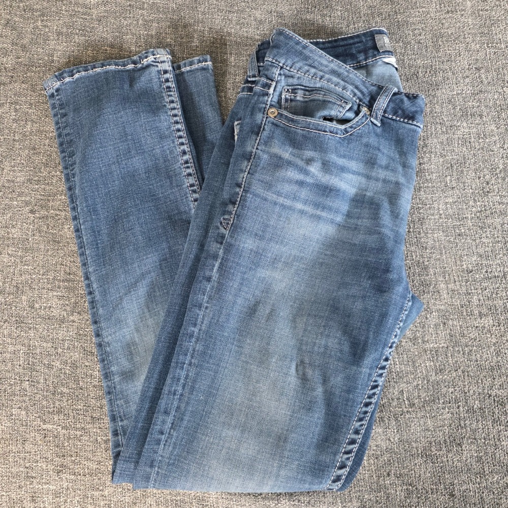 BKE Alec Straight Leg Jeans 28S Medium Wash Blue Stretch Denim Whiskered